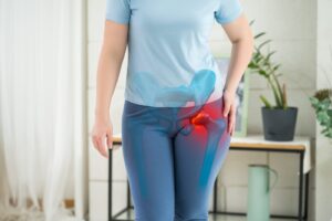 woman hip pain skeleton overlay